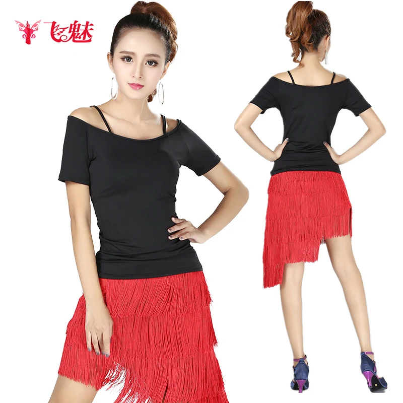 Одежда для латиноамериканских танцев (топ с длинными рукавами + юбка бахромой)