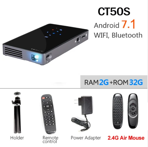 WZATCO CT50S Мини Портативный Умный домашний кинотеатр Карманный Android 7.1.2 OS Wifi мини HD светодиодный проектор для Full HD1080P MAX 4K HDMI - Цвет: CT50S 32G