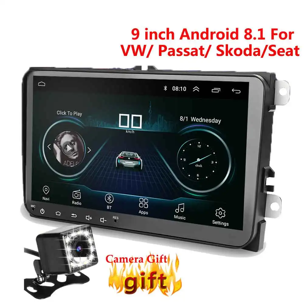 With 12 Camera 9 дюймов Android 8,1 двойной 2Din автомобильный Радио GPS авто радио 2 Din USB для Volkswagen/Passat/GOLF/Skoda/Seat Wifi bluetooth 2din - Цвет: With 12 Camera