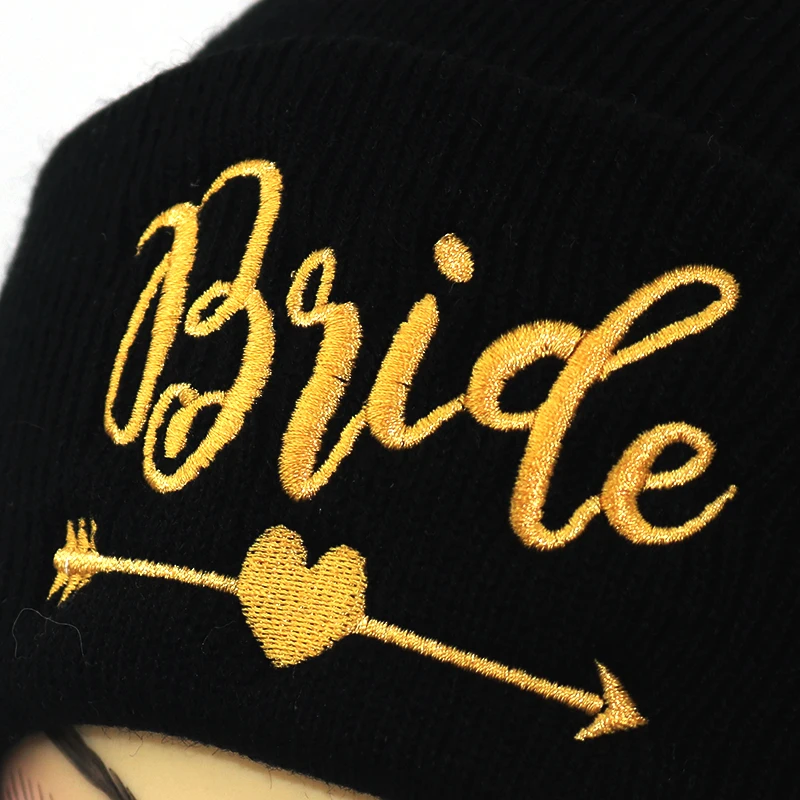 warm beanies for bride and maid fashion winter hat cotton black knitted beanie hats sweet honeymoon cap | Аксессуары для одежды