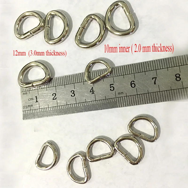 

D Ring set of 100 Nickel Plated 3/8"(10 mm ) and 1/2"(12 mm) D-Rings