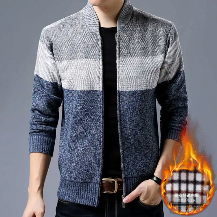 

MYAZHOU Men's Autumn and Winter Cardigan Jacket Plus Velvet, Men's Long-sleeved Sweater Trend Plus Velvet Thick Jacket Sweater
