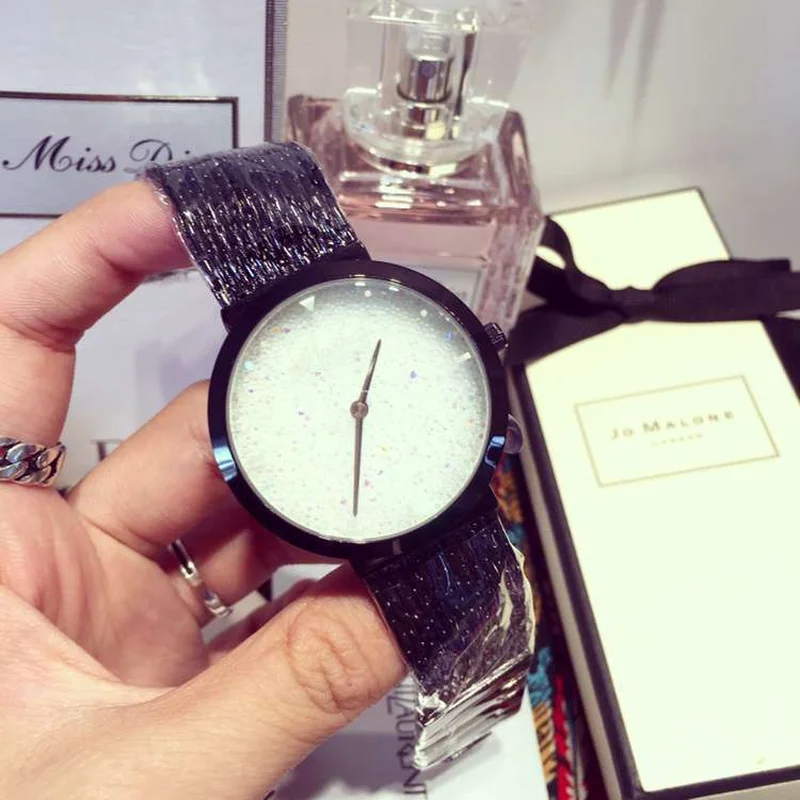 Модные женские наручные часы с полным бриллиантом и циферблатом синими звездами