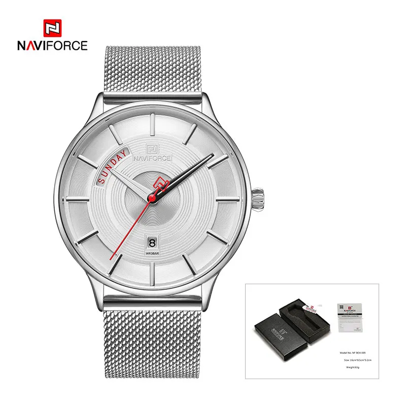 S-W NAVIFORCE мужские часы от ведущего бренда, роскошные модные мужские кварцевые наручные часы со стальным сетчатым ремешком, спортивные мужские часы, мужские часы - Color: S-W
