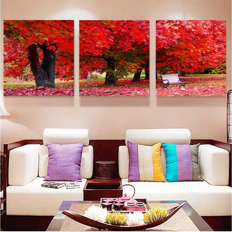Осень кленовый лист холст для живописи на стены картины Гостиная Unframed 3 шт. цветок