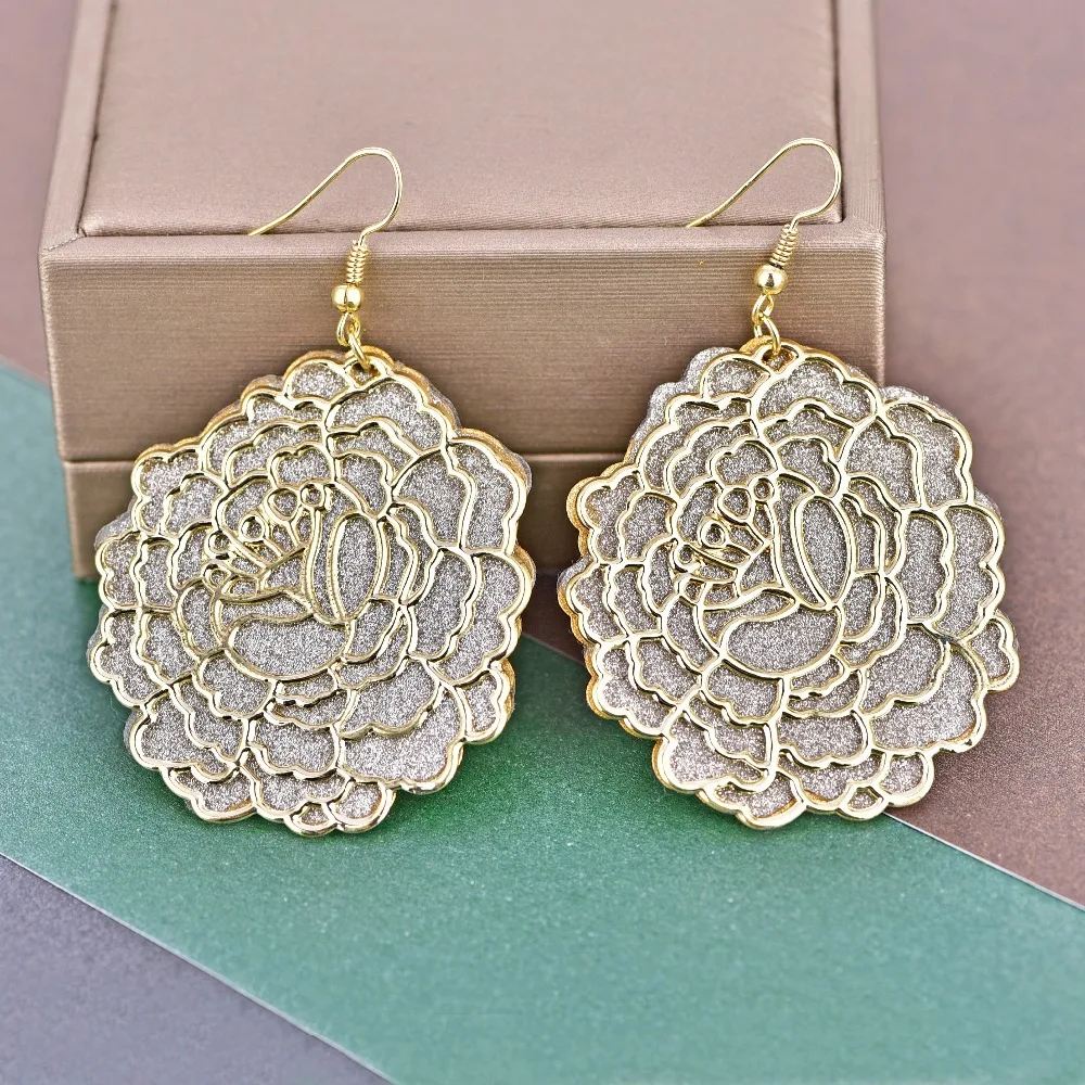 Модные Винтажные богемные скульптуры большой цветок висячие серьги для женщин