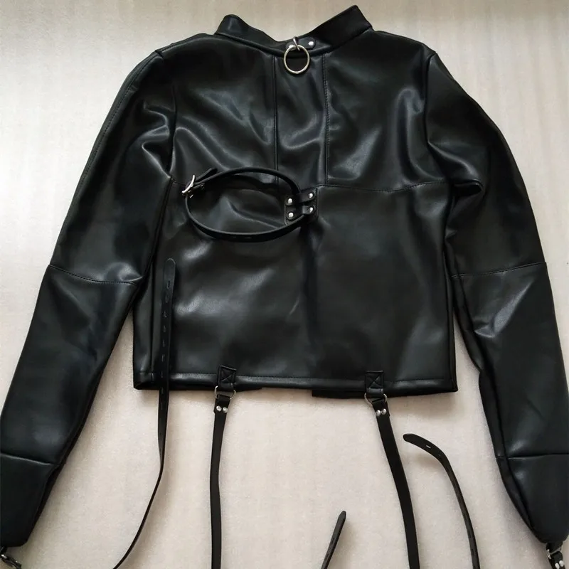 Кожа Сексуальная Связывание Straitjacket секс ограничения платье одежда ФЕТИШ боди Ремни Одежда SM ролевая игра, рабы одежда