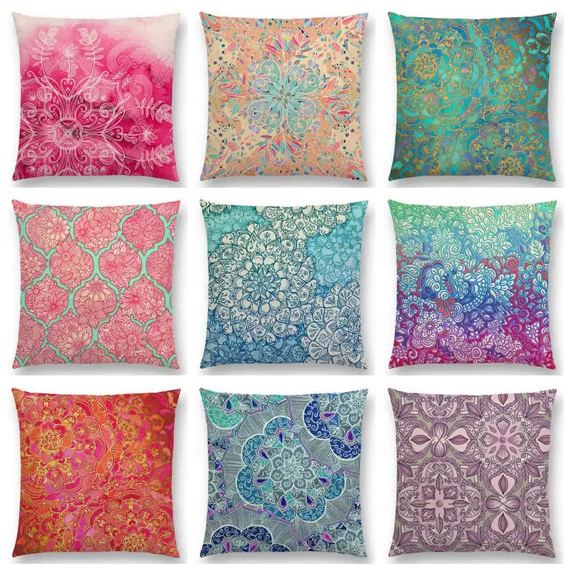 Горячая Распродажа декоративные мандалы с красивыми листьями и цветами Подушка