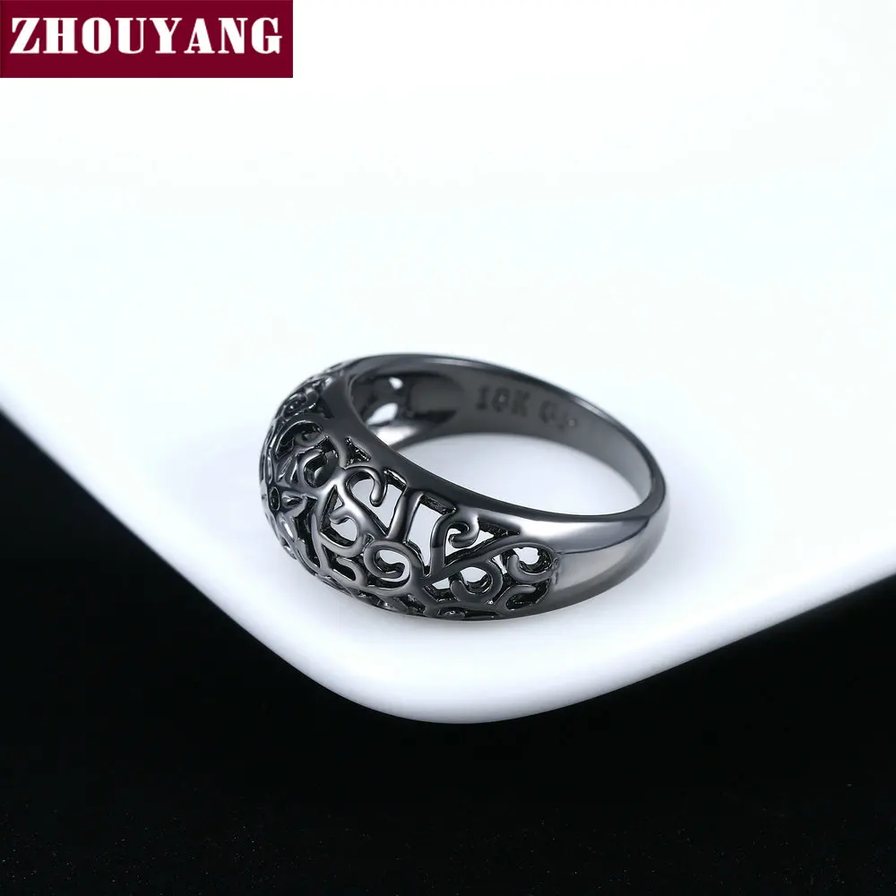 ZHOUYANG кольцо для женщин цветок выдолбленный ремесло розовое золото цвет серебро и Черное золото Цвет Модный подарок ювелирной дружбы R281
