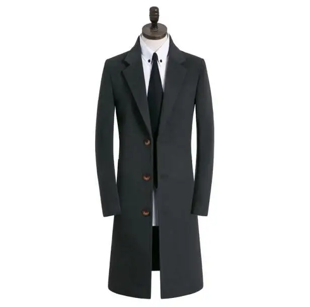 Тренч мужской длинный шерстяной серый в английском стиле|Мужские пальто| |