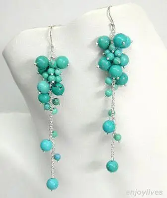 Free shipping@@@@@ Turquoise Beads Cluster Grape White Gold Plated Hook Earrings 6.09 | Украшения и аксессуары