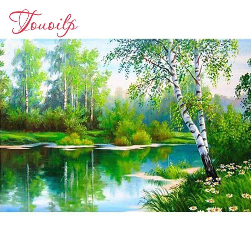 

TOUOILP Full Square/Round Drill 5d DIY Diamond Painting"Rivier Groen Bos"Embroidery Cross Stitch Mosaic Home Decor Gift