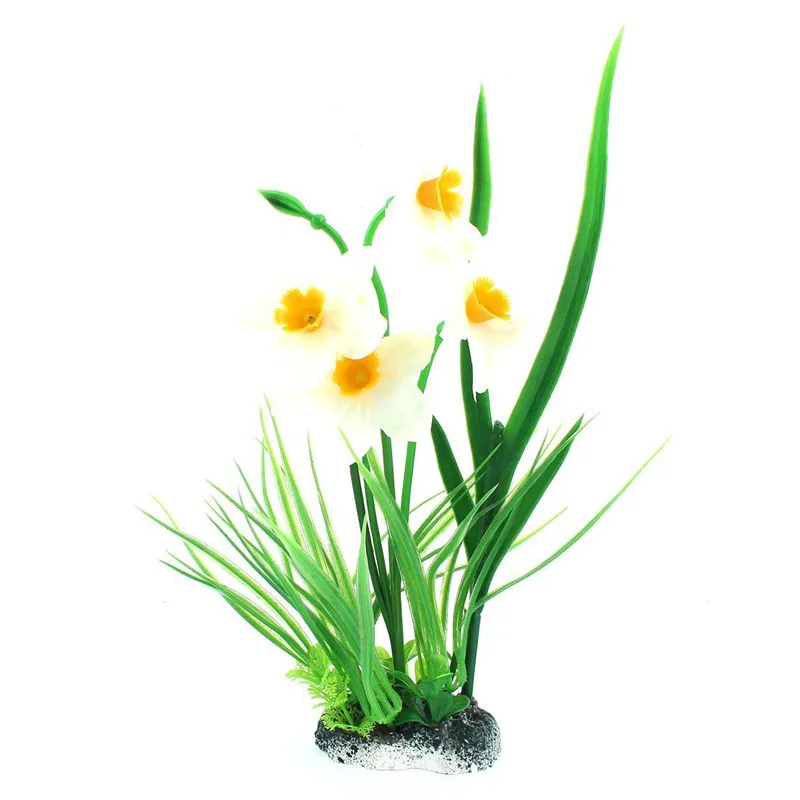 k-white flower 1 шт., пластиковые аквариумные растения, украшение для аквариума, искусственные растения, трава, аквариум, искусственные растения, цветок, Высота 13-28 см - Цвет: k-white flower
