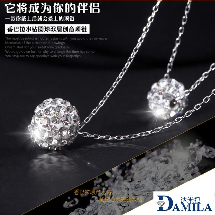 Серебряное ожерелье Lo Paulina Shambala S925 с двойным шариком подвеска Стразы для