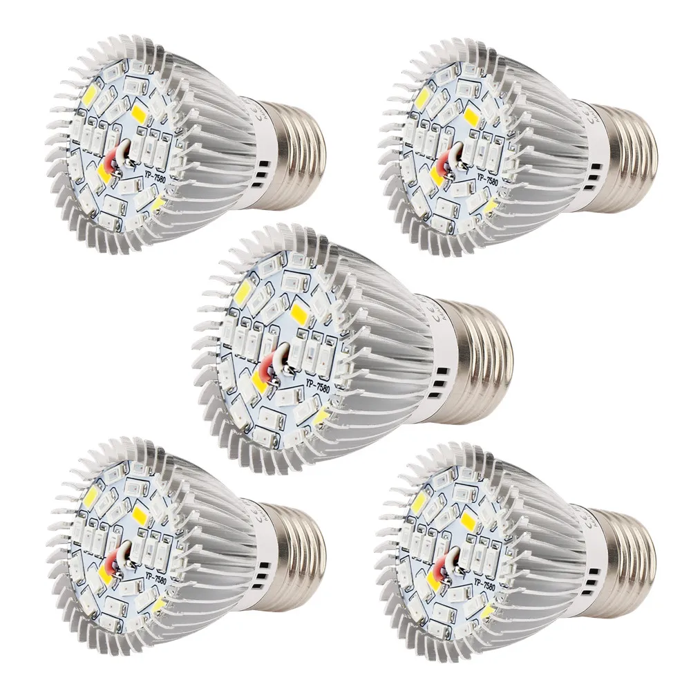 

5PCS 18W 28W E27 E14 GU10 Led Grow Light Full Spectrum Red Blue UV IR Led Growing Lamp for Hydroponics Flowers Plants Vegetables
