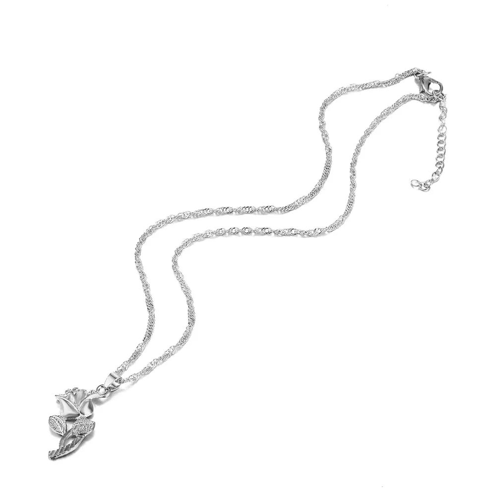 FAMSHIN богемное золотистое серебряное ожерелье с цветком розы для женщин