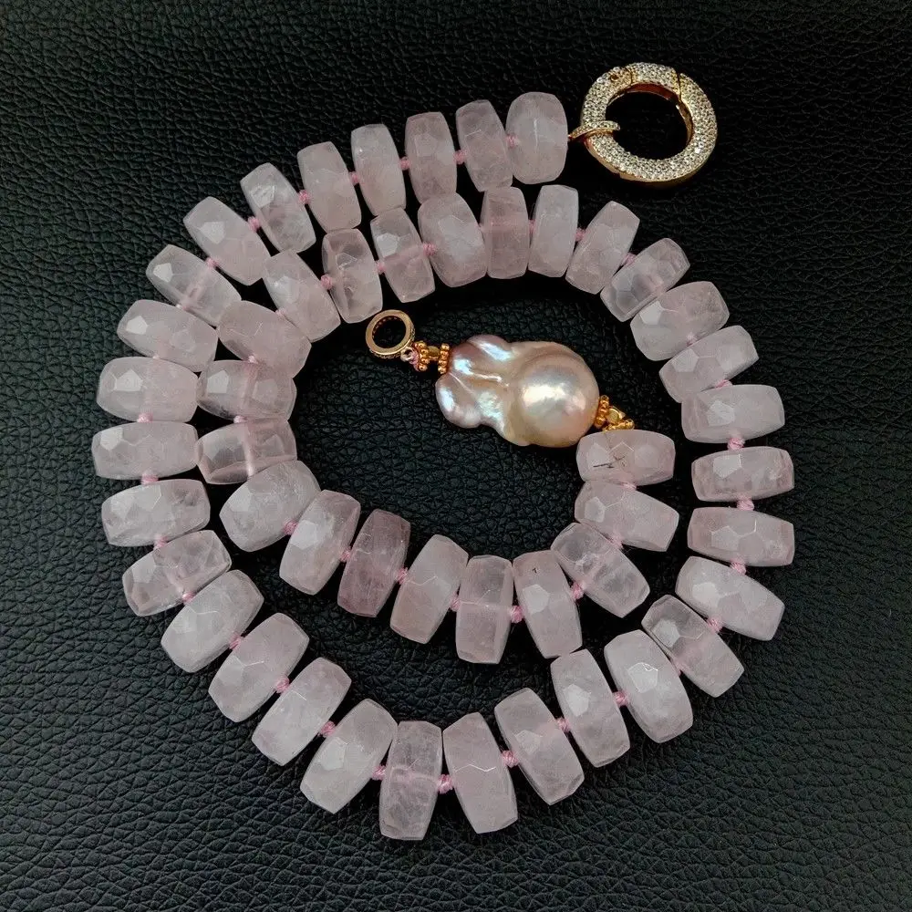 2" Розовый кристалл граненый Rondelle Розовый Кеши жемчужное ожерелье