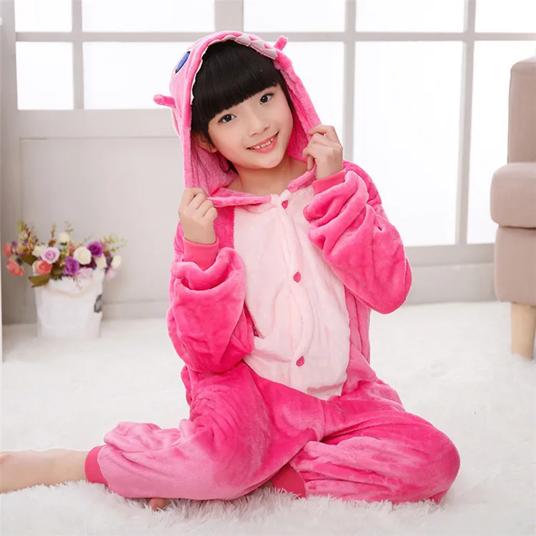 pink stitch Детский комбинезон с покемонами, осликом, костюм С Рисунком Тигра, Стича Пикачу, кигурумис, пижама для мальчиков и девочек, зимняя теплая одежда для сна, забавная Милая одежда - Цвет: pink stitch