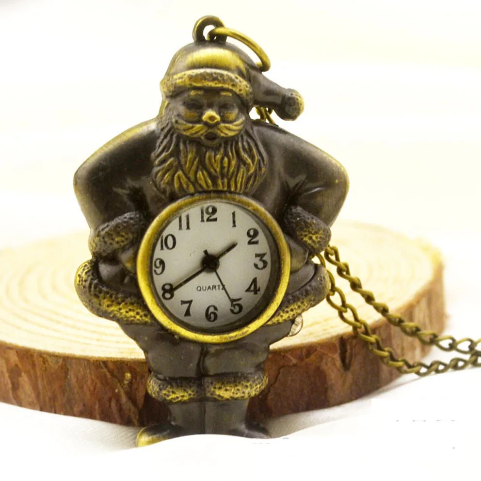 Favourite Steampunk Antique Bronze cartoon Santa Claus retro pocket watch necklace Keychain Clocks Pendant table hanging jewelry | Наручные