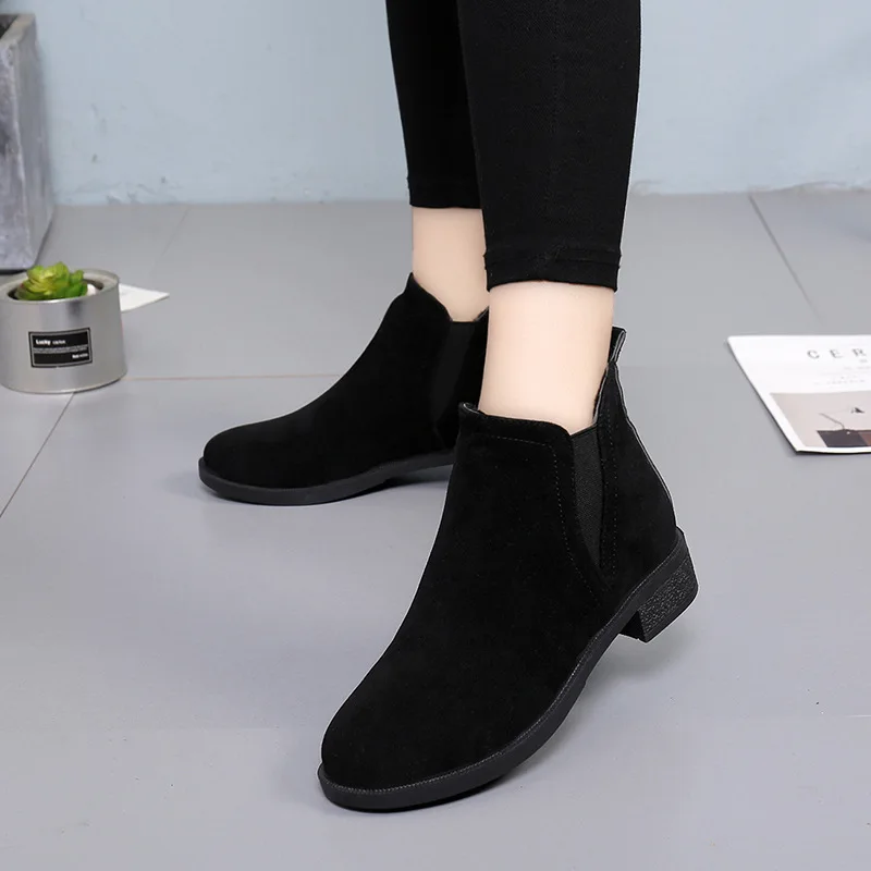 Ботильоны с круглым носком модные лаконичные женские ботинки челси на среднем