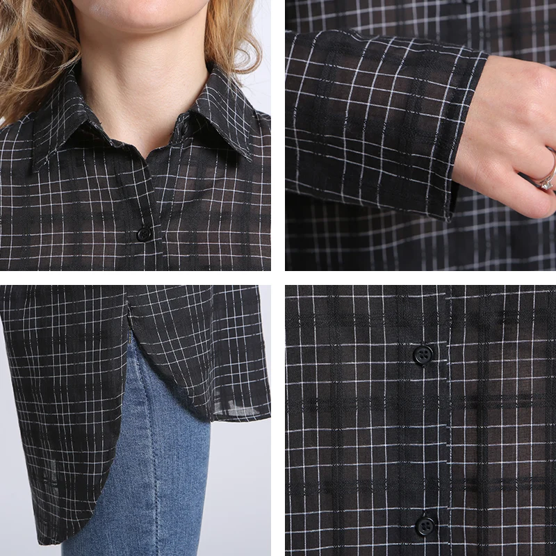 MS VASSA Summer Shirts Black Plaid Women 2019 new casual Blouses long sleeve ladies loose shirts female Oversize 5XL 6XL |