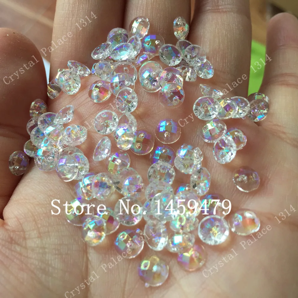 Transparent white AB Mesh Surface Small Delicate Round Rhinestone 500pcs 6mm Acrylic Crystal Flatback Sew-On 2 Holes Grade AAA | Дом и сад