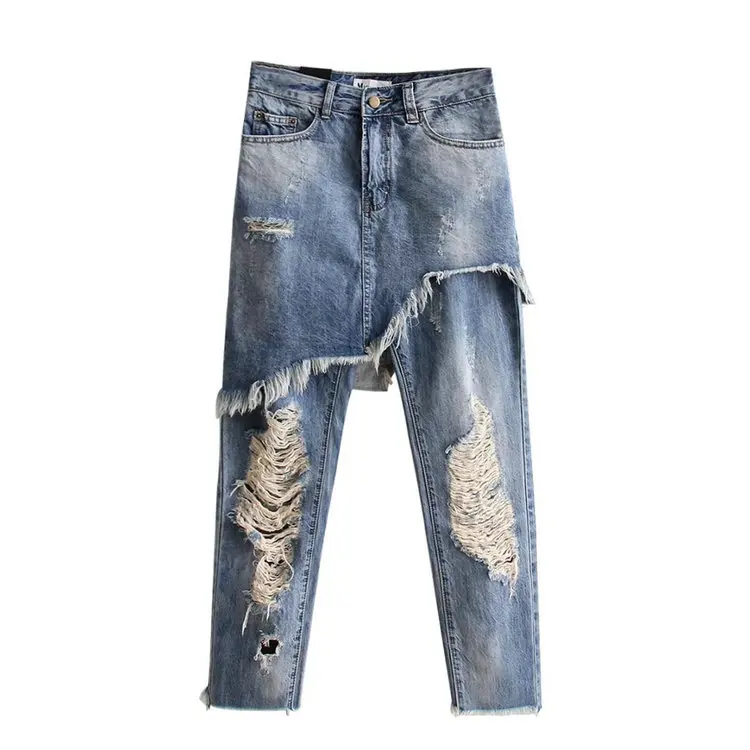 

New Summer water hole in Europe and the United States fan denim skirts pants nine minutes of pants