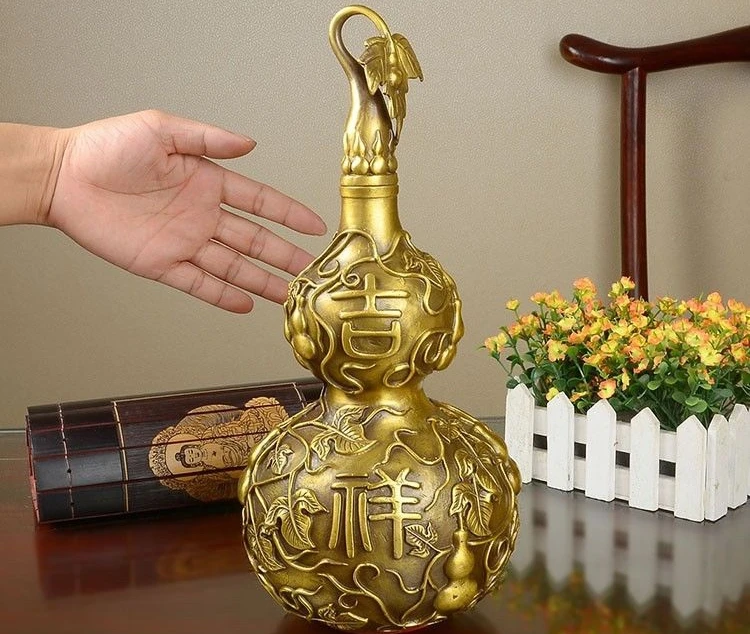 Китайский Народная Латунь Медь Фэншуй Благоприятный Ruyi Кальян Бутылочной тыквы