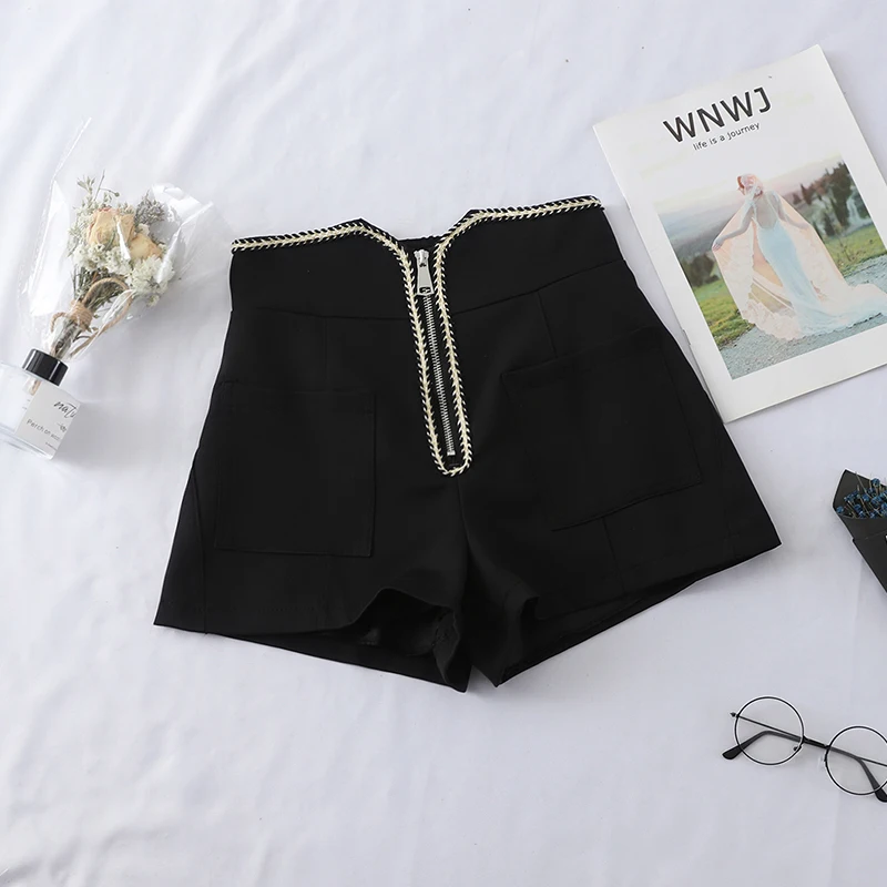 Шорты женские с завышенной талией на молнии нитками|Женские шорты| |