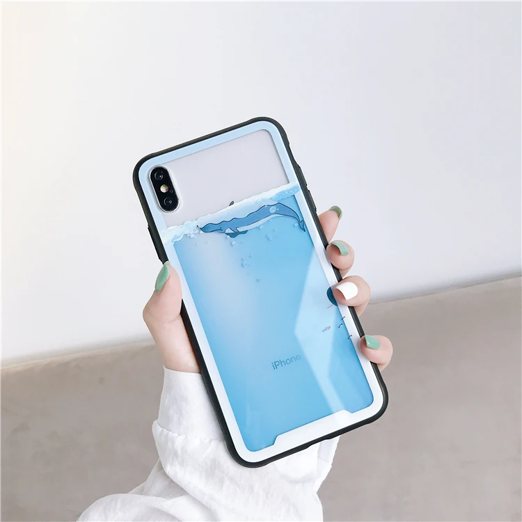 Милый синий кит чехол для телефона для iphone X чехол s для iphone XR XS Max 6 6S 7 8 Plus жесткое стекло прозрачный полный защитный чехол