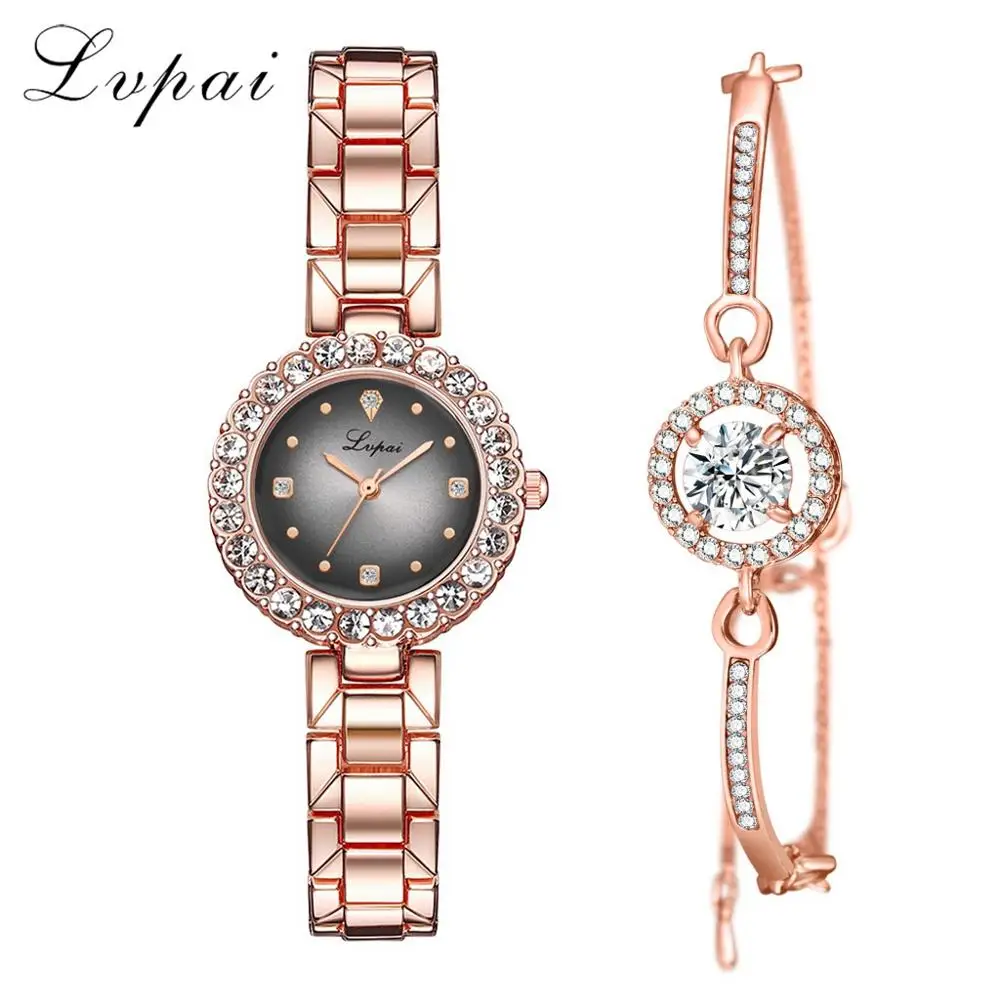 Rose Grey Set Модные золотые женские наручные часы, роскошные простые женские часы с браслетом, повседневные стильные женские Подарочные часы, 2 шт. в комплекте, стиль Ulzzang - Цвет: Rose Grey Set
