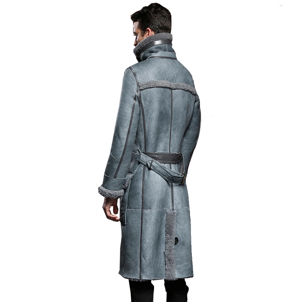 Качество натуральной Пальто из овчины пояса кожи мужской формальные