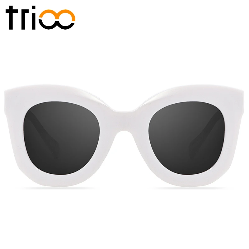 TRIOO солнцезащитные очки глянцевый белый Для женщин Кошачий глаз дамы Оттенки UV400 защита Óculos de sol модные черные солнцезащитные очки для Для женщин - Цвет линз: 005