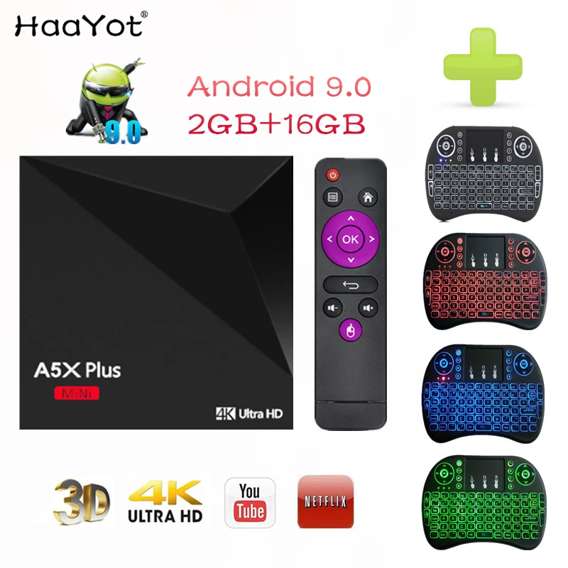 ТВ приставка HAAYOT A5X Plus Smart Android 9 0 RK3328 Четырехъядерный 4K HDR10 USB3.0 2 Гб 16 Медиаплеер mini
