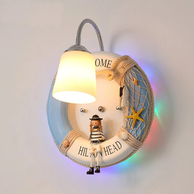 

Modern Resin Wall Lamps Princess' children room Frosted glass wall sconces swim ring cartoon lights lovely bedroom LED Wall Lamp