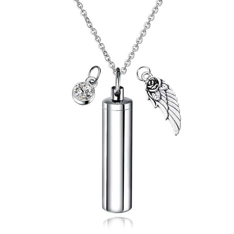 Cylinder. dangle Цилиндрическая капсула секретное сообщение флакон кремации золы урны ожерелье из нержавеющей стали тайник крыло и Кристалл Висячие ожерелье - Окраска металла: Cylinder. dangle