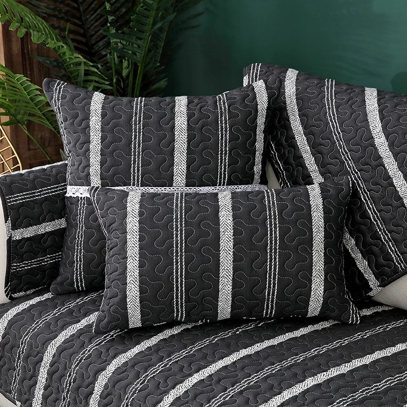 Черно белый саржевый чехол для дивана хлопковый нескользящий диван полотенце
