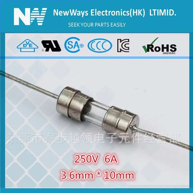 20 шт./лот 6A стеклянный предохранитель 3 6*10 мм 250V с подводящего провода