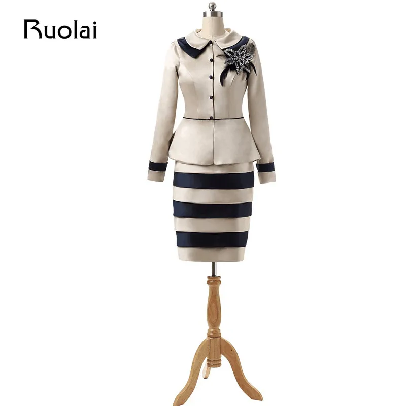 

Real Photo Short Mother of the Bride Dresses with Jacket Knee Length with Black Stripes Vestido de Madrinha ASAFN1