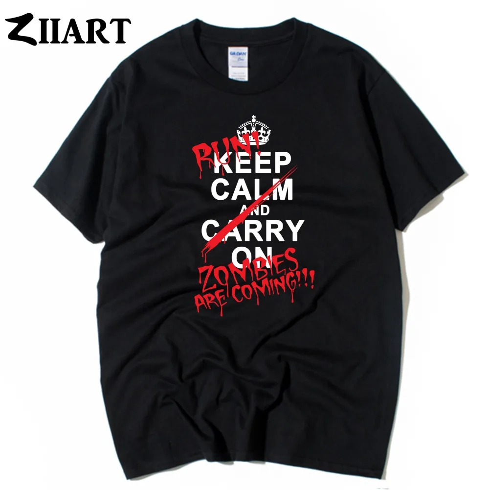 Imperial crown keep calm and carry on run zombies are coming/Одежда для пар Мужская хлопковая футболка с