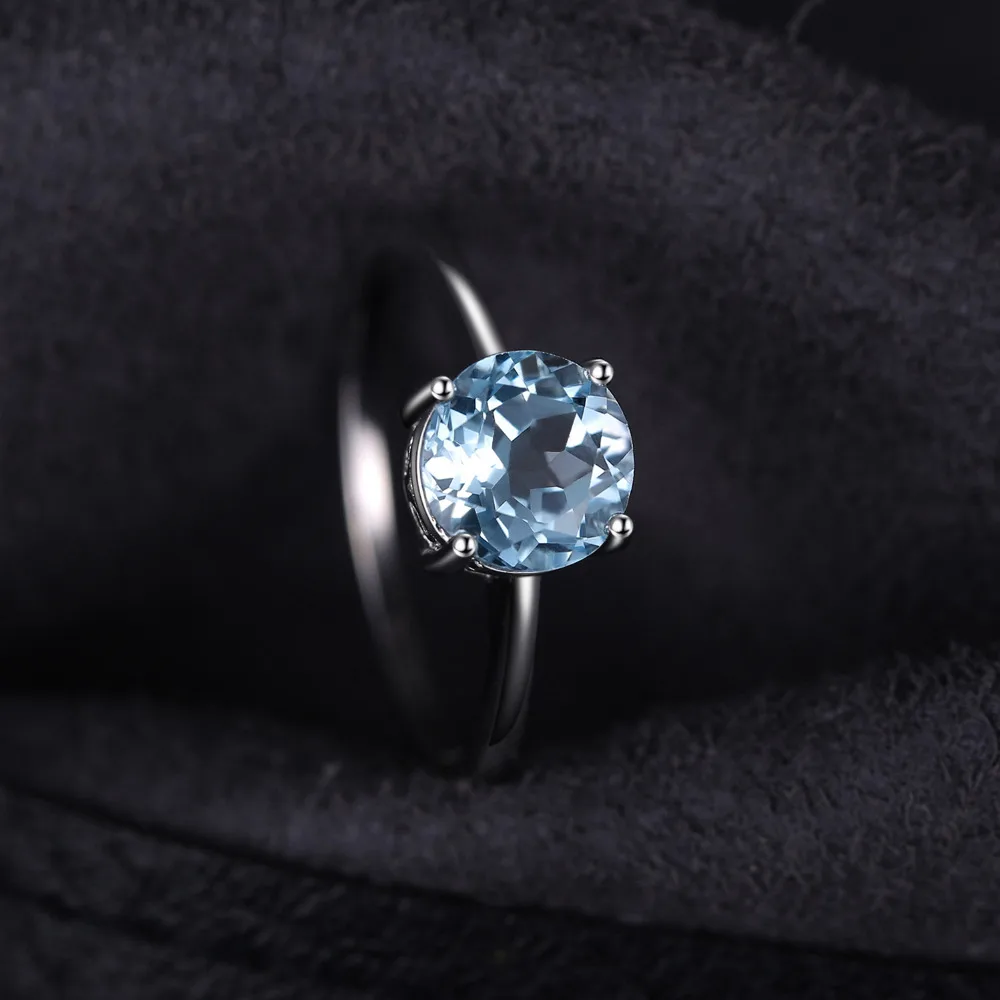 Jewelrypalace круглый 1.6ct Природный Голубой топаз камень пасьянс кольцо Твердые