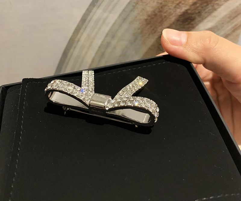 2019 модный новый серебряный белый кристалл заколка для волос полный алмазный бант
