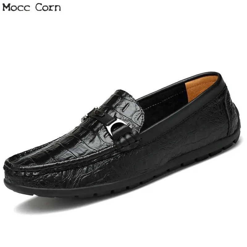Plus Size 38~47 Men Genuine Leather Loafers Crocodile Shoes Breathable Mens Driving Spring Slip On Flats Moccasins Homme | Обувь