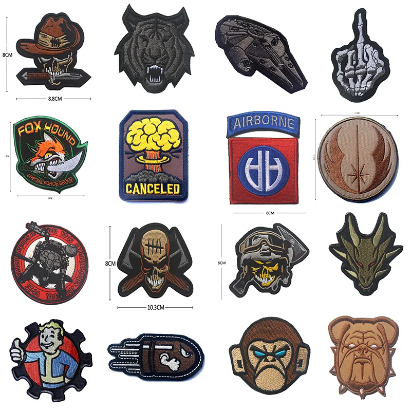 100% Вышитые нашивки на крючок и петлю с черепом палец патчи эполетами