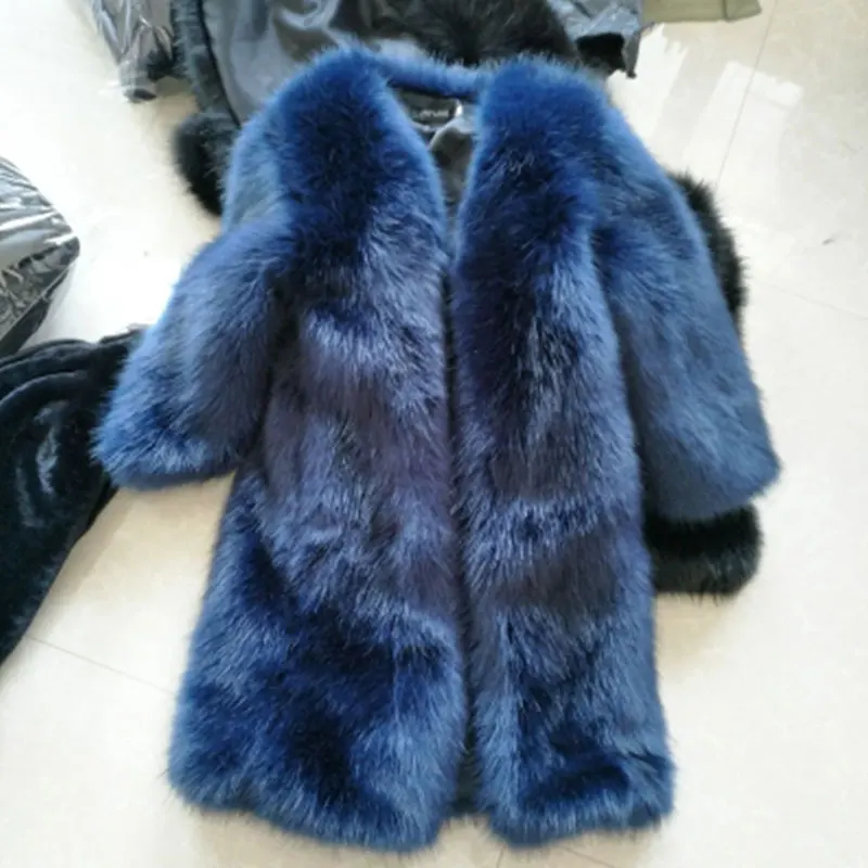 Long Navy blue Большие размеры, женские зимние куртки, длинное пальто из искусственного меха, модное пальто из искусственного лисьего меха, куртка, теплая куртка из искусственного меха, парка, Женская настраиваемая - Цвет: Long Navy blue