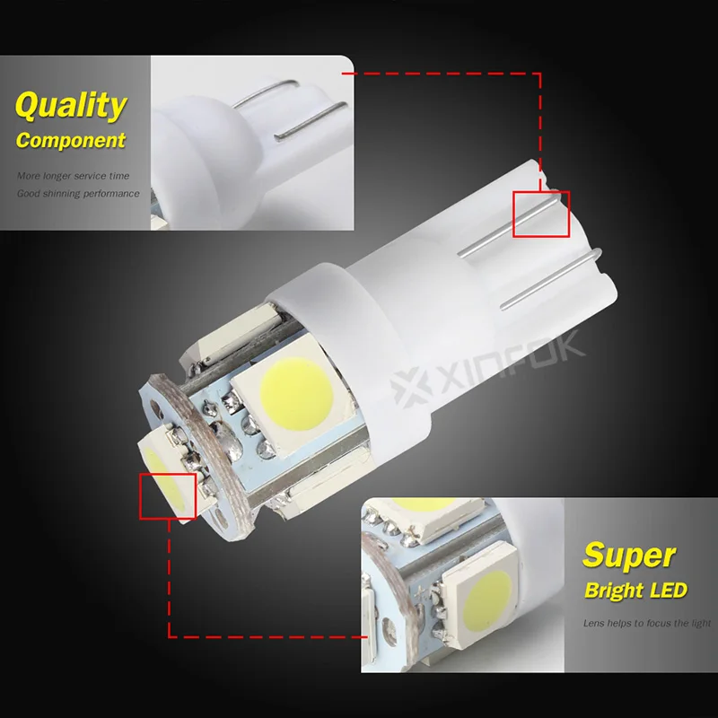 2 шт. Автомобильные светодиодные лампы T10 5050 SMD 5 белые/красные/синие габаритные
