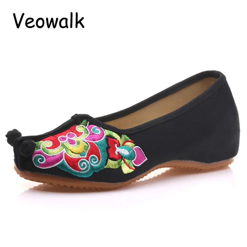 Женские парусиновые балетки Veowalk с цветочной вышивкой носком на плоской подошве