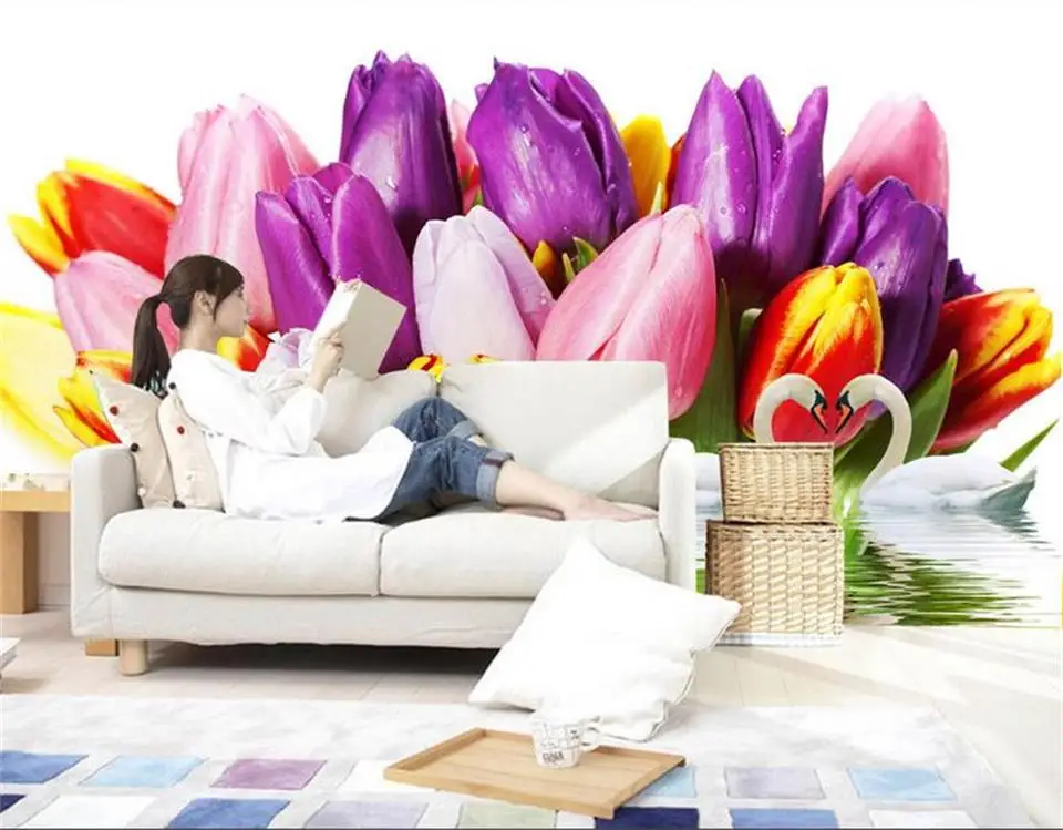 Пользовательские 3d фото обои комната росписи цветные цветы Лебединое озеро HD