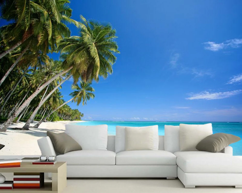 3D обои с изображением островка пляжа морского неба Настенные для гостиной