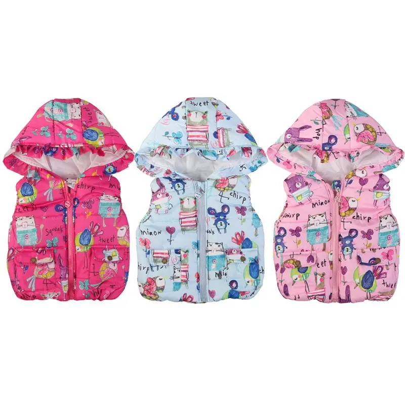 Новый Модный зимний жилет для девочек мультяшный теплый повседневная верхняя